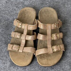 Vionic Misa Rose Gold Leather‎ 3 Strap Orthotic Sandals Size 10
